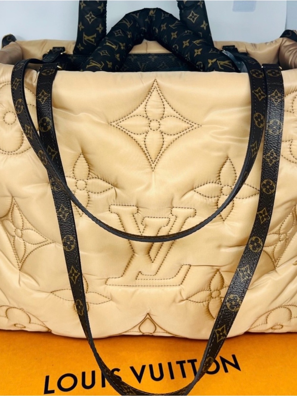 Louis Vuitton Quilted Beige Monogram Canvas-Trim Tote - Picture 2 of 8